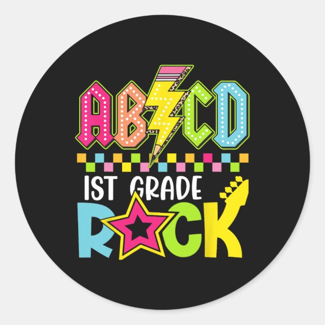 Funny Back To School Lightning Bolt 1st Grade Rock Classic Round Sticker (Front)