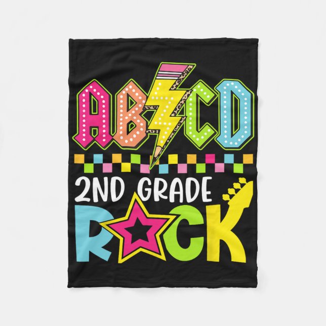 Funny Back To School Lightning Bolt 2nd Grade Rock Fleece Blanket (Front)