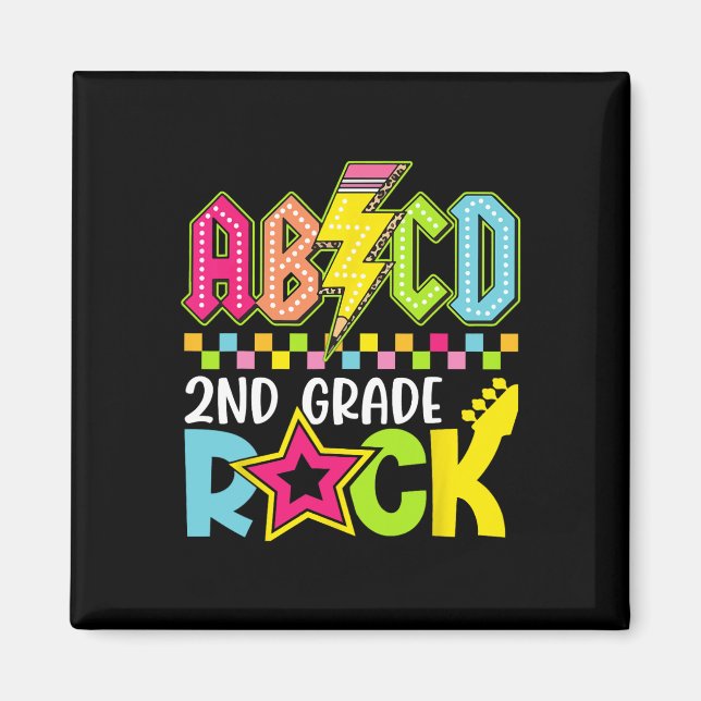 Funny Back To School Lightning Bolt 2nd Grade Rock Magnet (Front)