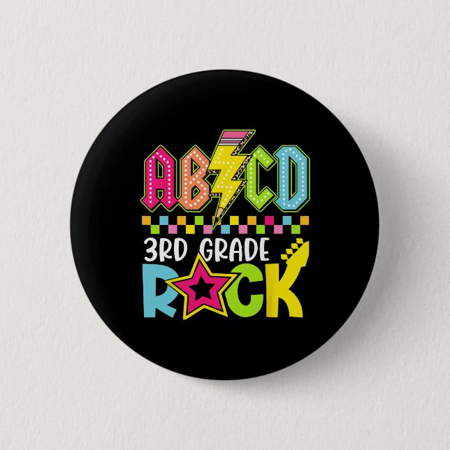 Funny Back To School Lightning Bolt 3rd Grade Rock 6 Cm Round Badge (Front)