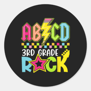 Funny Back To School Lightning Bolt 3rd Grade Rock Classic Round Sticker