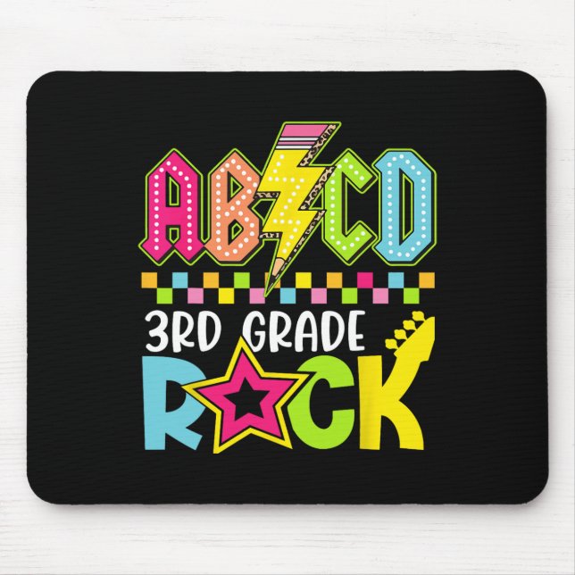 Funny Back To School Lightning Bolt 3rd Grade Rock Mouse Mat (Front)