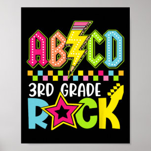 Funny Back To School Lightning Bolt 3rd Grade Rock Poster