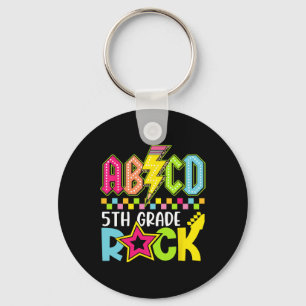 Funny Back To School Lightning Bolt 5th Grade Rock Key Ring