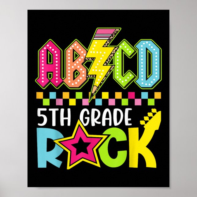 Funny Back To School Lightning Bolt 5th Grade Rock Poster (Front)