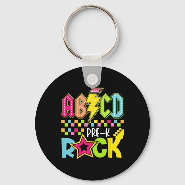 Funny Back To School Lightning Bolt Pre K Rock Kid Key Ring (Front)