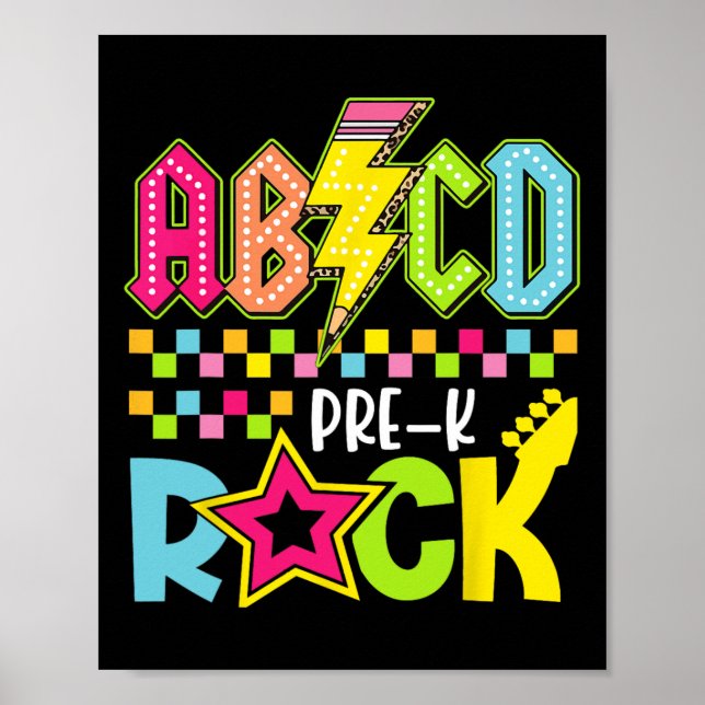 Funny Back To School Lightning Bolt Pre K Rock Kid Poster (Front)