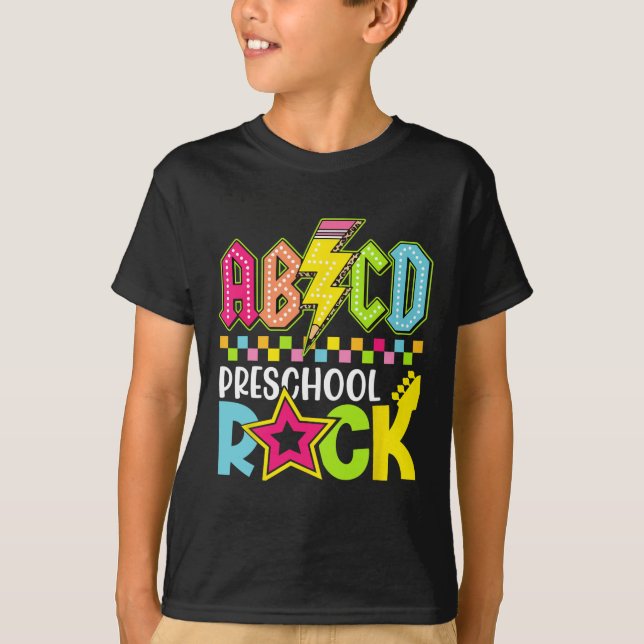 Funny Back To School Lightning Bolt Preschool Rock T-Shirt (Front)