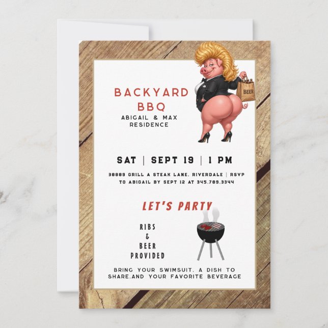Funny Backyard BBq & Pool Party Invitation (Front)