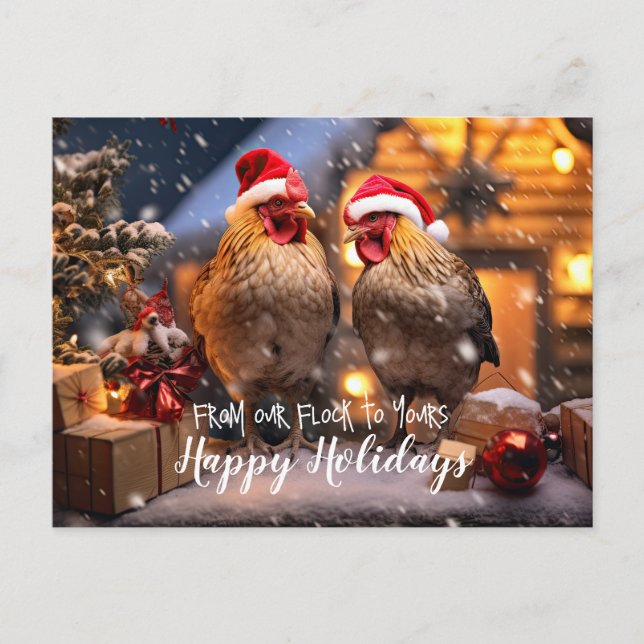 Funny Backyard Chickens Christmas Happy Holidays Postcard (Front)