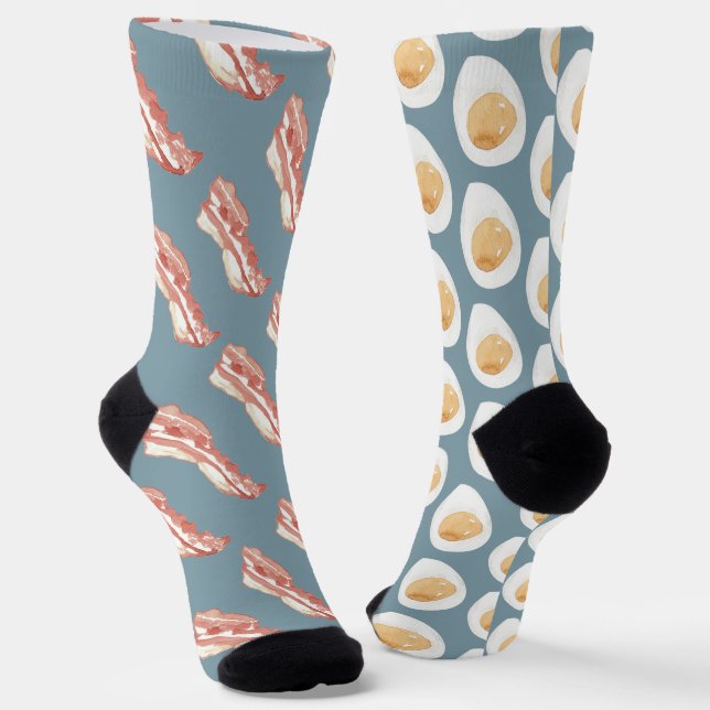 Funny Bacon and Eggs Pattern Socks (Angled)