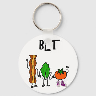 Funny Bacon, Lettuce, and Tomato Cartoon Key Ring