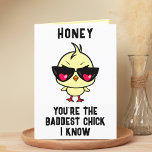 Funny Bad Chick Chicken Spouse Happy Birthday Thank You Card<br><div class="desc">Looking for a unique way to express your love and humour to your romantic partner? Our funny chicken greeting card is the perfect choice for your wife or girlfriend on her birthday! Customise it by adding your own personal message. Design features a cool baby chick wearing sunglasses with a red...</div>