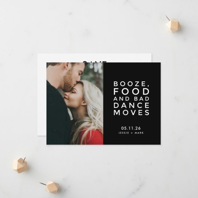 Funny Bad Dance Moves Photo Wedding Save the Date Announcement (Front/Back In Situ)