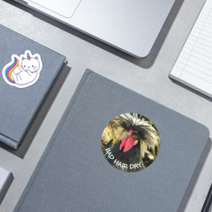 Funny Bad Hair Day Chicken Meme Classic Round Sticker