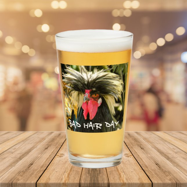 Funny Bad Hair Day Chicken Meme Glass (In Situ Table)
