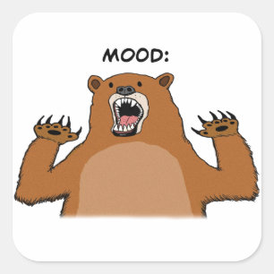 Funny Bad Mood Bear Square Sticker