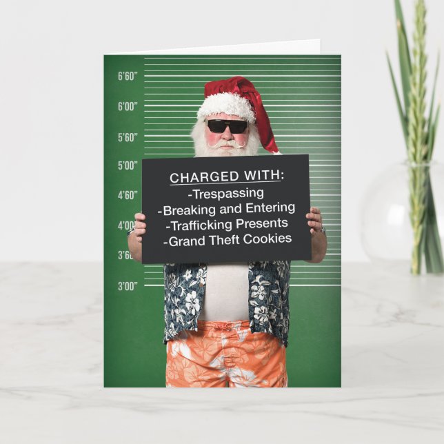 Funny Bad Santa Arrested Holiday Card (Front)