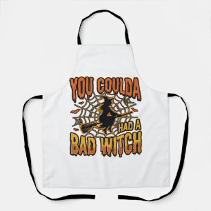 Funny Bad Witch Halloween Vintage Engraving Design Apron