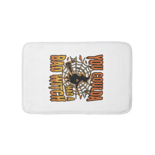 Funny Bad Witch Halloween Vintage Engraving Design Bath Mat