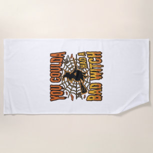 Funny Bad Witch Halloween Vintage Engraving Design Beach Towel