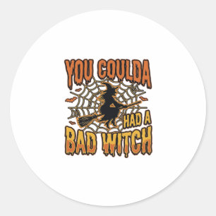 Funny Bad Witch Halloween Vintage Engraving Design Classic Round Sticker