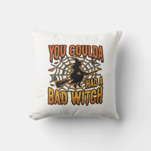 Funny Bad Witch Halloween Vintage Engraving Design Cushion