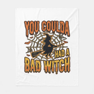 Funny Bad Witch Halloween Vintage Engraving Design Fleece Blanket