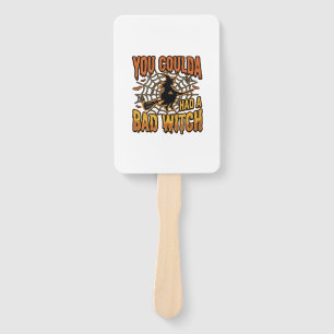 Funny Bad Witch Halloween Vintage Engraving Design Hand Fan