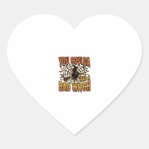 Funny Bad Witch Halloween Vintage Engraving Design Heart Sticker