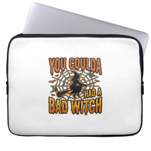 Funny Bad Witch Halloween Vintage Engraving Design Laptop Sleeve