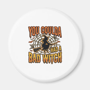Funny Bad Witch Halloween Vintage Engraving Design Magnet