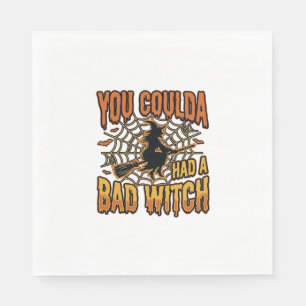Funny Bad Witch Halloween Vintage Engraving Design Napkin