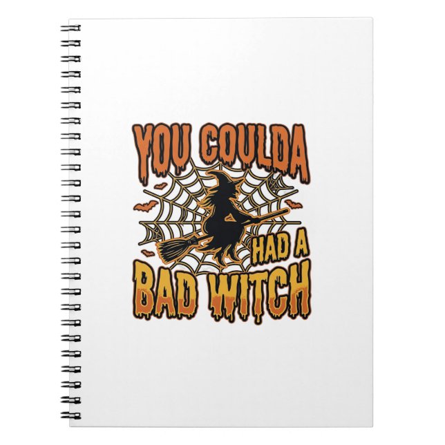 Funny Bad Witch Halloween Vintage Engraving Design Notebook (Front)