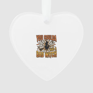 Funny Bad Witch Halloween Vintage Engraving Design Ornament