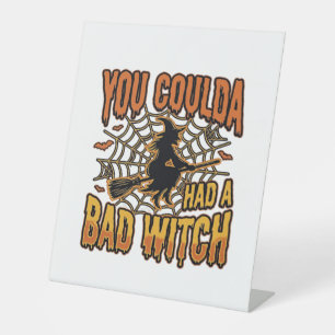 Funny Bad Witch Halloween Vintage Engraving Design Pedestal Sign