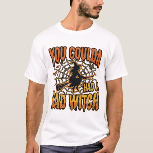 Funny Bad Witch Halloween Vintage Engraving Design T-Shirt