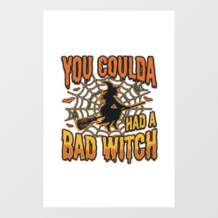 Funny Bad Witch Halloween Vintage Engraving Design Window Cling