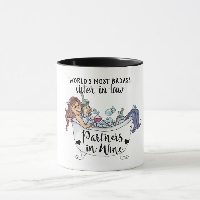 Funny BADASS Sister-In-Law Partners In Wine Mug (Center)