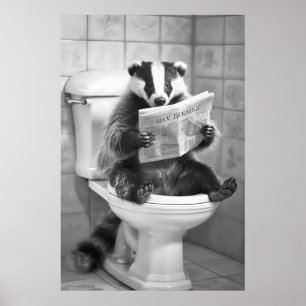 Funny Badger Bathroom Print Vintage Animal on