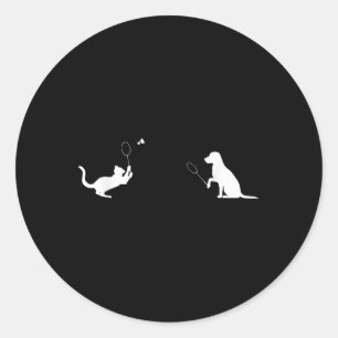 Funny Badminton Cat And Dog Design Apparel Kitten Classic Round Sticker