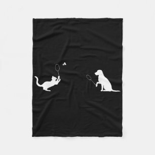 Funny Badminton Cat And Dog Design Apparel Kitten Fleece Blanket