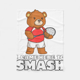 Funny Badminton Competitive Bear Player Smasher Fleece Blanket