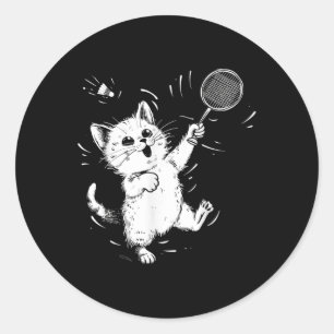 Funny Badminton Cute Cat Badminton Player Shuttle Classic Round Sticker
