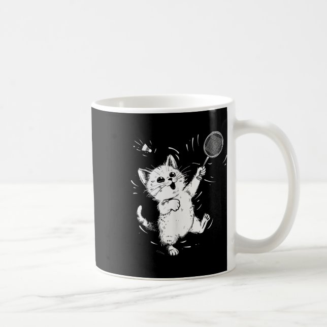 Funny Badminton Cute Cat Badminton Player Shuttle  Coffee Mug (Right)