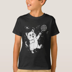 Funny Badminton Cute Cat Badminton Player Shuttle T-Shirt
