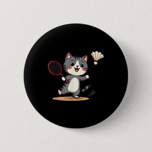 Funny Badminton Cute Cat Racket Shuttle Men Women 6 Cm Round Badge
