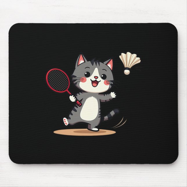Funny Badminton Cute Cat Racket Shuttle Men Women  Mouse Mat (Front)