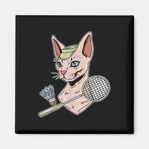 Funny Badminton Devon Rex Cat Shuttle Magnet