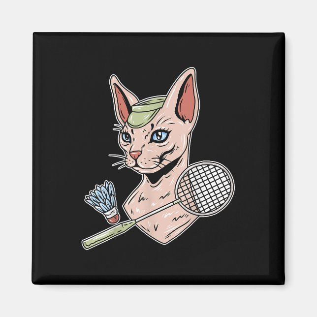 Funny Badminton Devon Rex Cat Shuttle  Magnet (Front)